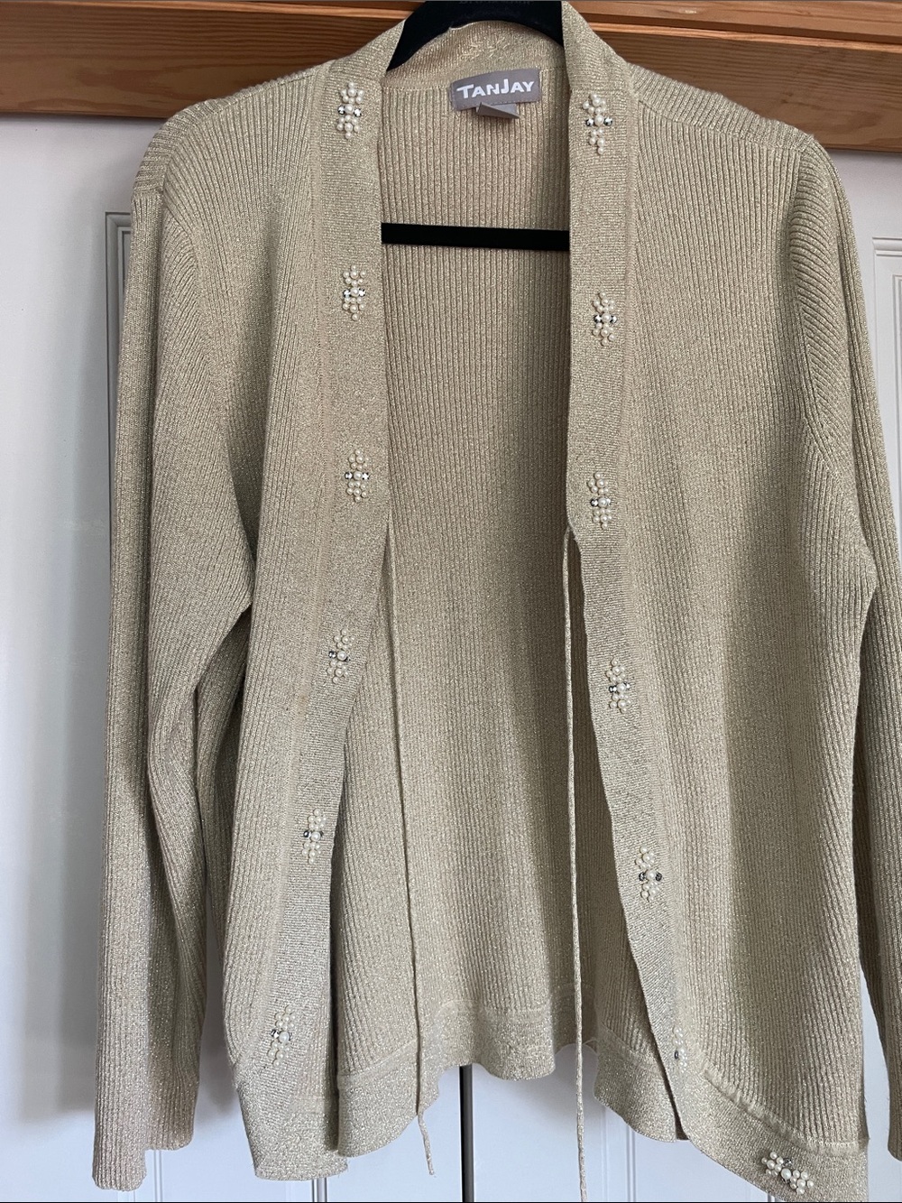 TanJay Cream Open-Front Cardigan with Pearl Embellishment